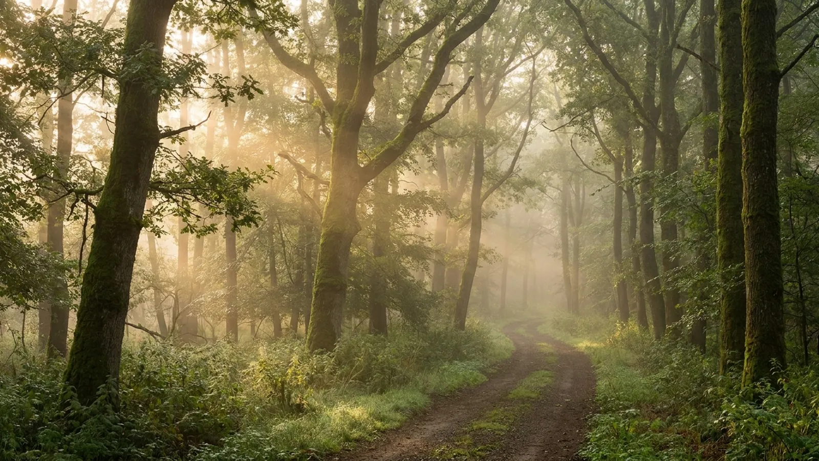 Serene Eifel landscape with mist and gentle sunlight, conveying peace and natural beauty